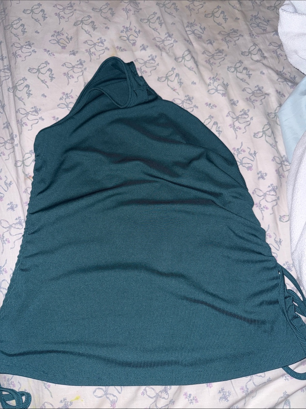 Ruched One-Shoulder Tank Top - Teal